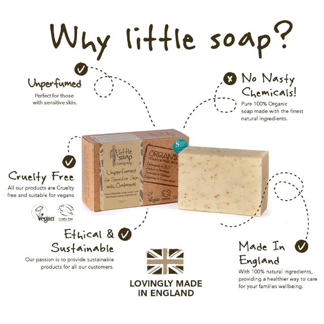 Little Soap Company Organic Bar Soap Unperfumed for Sensitive Skin thumbnail 3