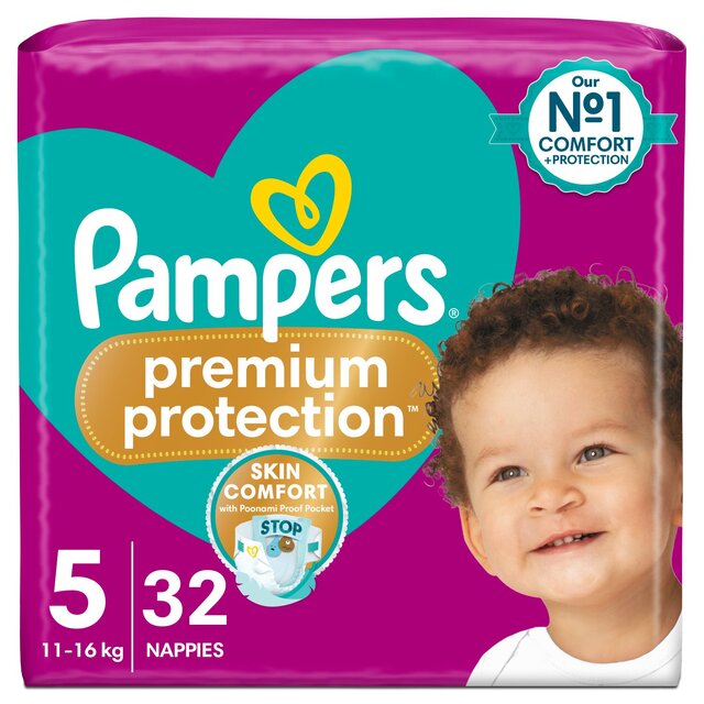 Pampers Premium Protection Nappies, Size 5 (11-16kg) Essential Pack