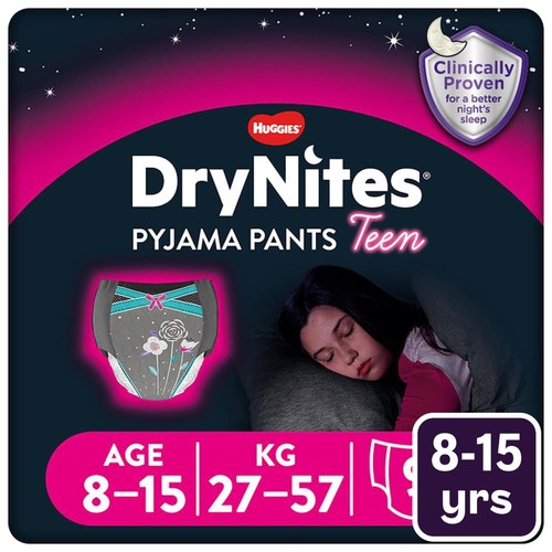 Huggies DryNites Girls Pyjama Pants, 8-15 Yrs (27-57kg)