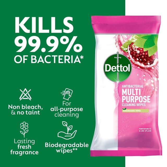 Dettol Antibacterial Biodegradable Pomegranate Surface Cleaning Wipes thumbnail 5