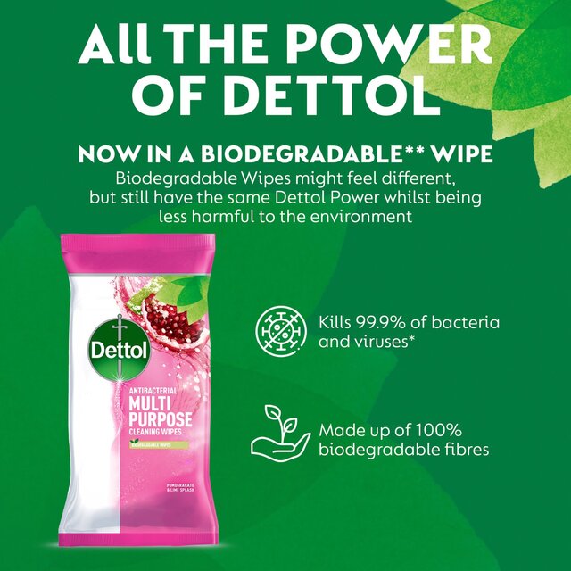 Dettol Antibacterial Biodegradable Pomegranate Surface Cleaning Wipes thumbnail 6