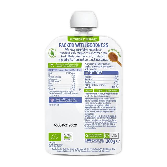 Piccolo Apple Banana & Blueberry Organic Pouch 4mths+ thumbnail 2