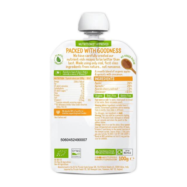 Piccolo Apple & Apricot Organic Pouch, 4 mths+ thumbnail 2
