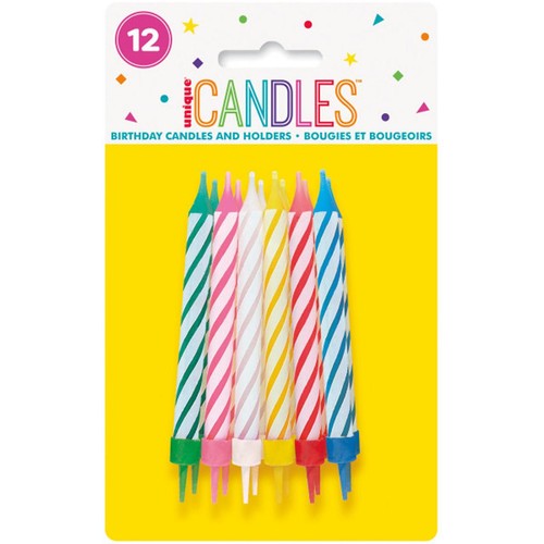 Striped Birthday Candles In Holders thumbnail 2