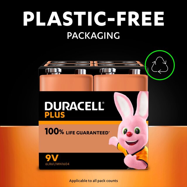 Duracell Plus 100% 9V Alkaline Batteries thumbnail 3
