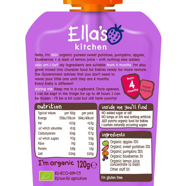 Ella's Kitchen Sweet Potatoes, Pumpkin Baby Food Pouch 4+ Months thumbnail 2