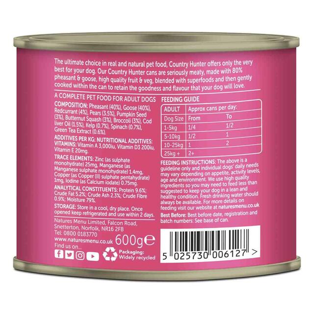 Natures Menu Country Hunter Pheasant & Goose Wet Dog Food Cans thumbnail 2