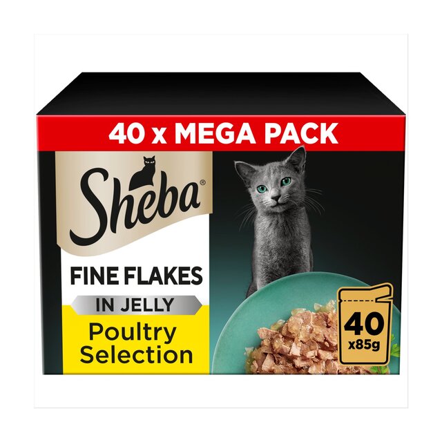 Sheba Fine Flakes Cat Food Pouches Poultry in Jelly Mega Pack