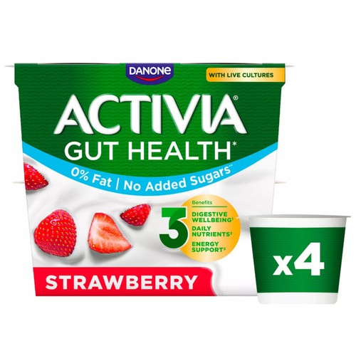Activia Strawberry Fat Free No Added Sugar Gut Health Yoghurt Multipack thumbnail 2