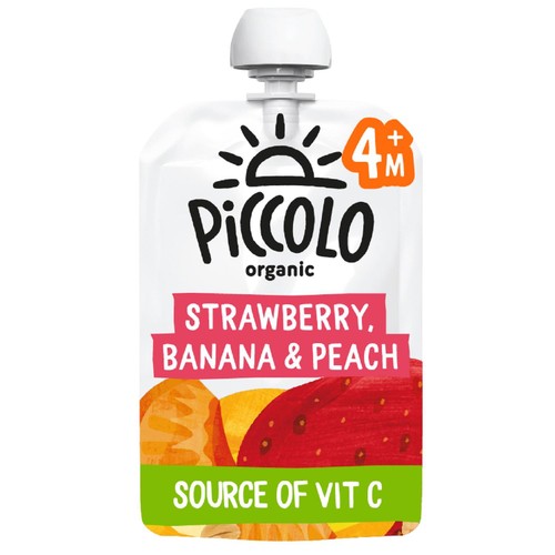 Piccolo Strawberry, Banana & Peach Organic Pouch, 4 mths+