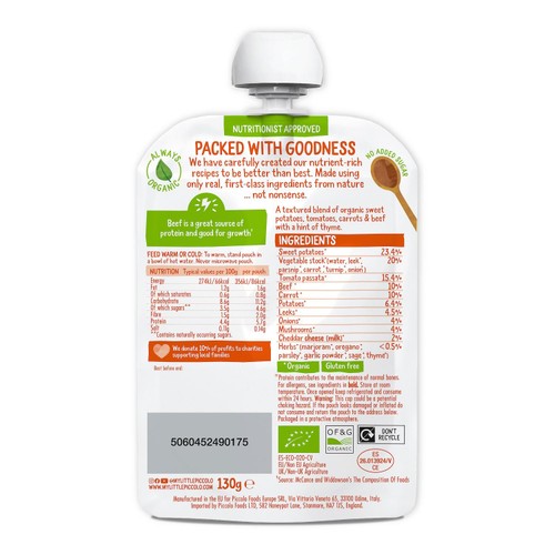 Piccolo Organic Sweet Potato & Beef Meatball Pouch, 7 mths+ thumbnail 2