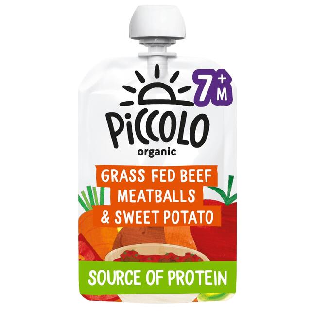 Piccolo Organic Sweet Potato & Beef Meatball Pouch, 7 mths+