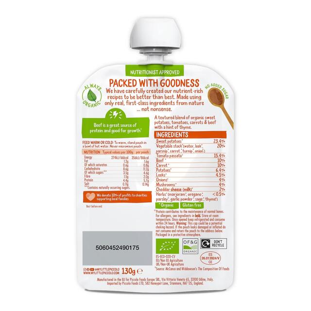Piccolo Organic Sweet Potato & Beef Meatball Pouch, 7 mths+ thumbnail 2