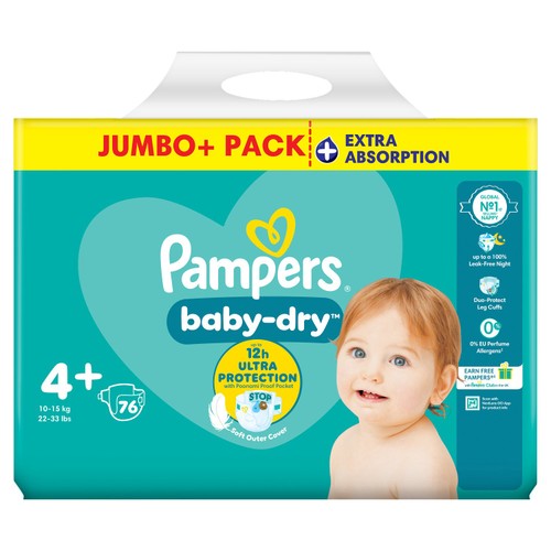 Pampers Baby-Dry Nappies, Size 4+ (10-15kg) Jumbo+ Pack thumbnail 7