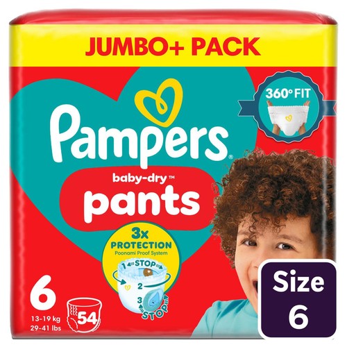 Pampers Baby-Dry Nappy Pants, Size 6 15kg+ Jumbo Pack