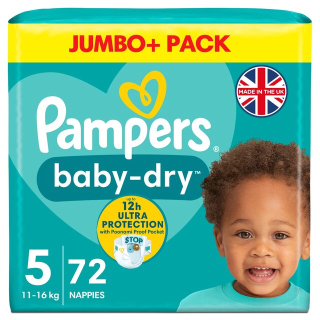 Pampers Baby-Dry Nappies, Size 5 (11-16kg) Jumbo+ Pack