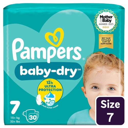 Pampers Baby-Dry Nappies, Size 7 (15kg+) Essential Pack