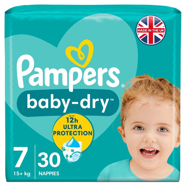 Pampers Baby-Dry Nappies, Size 7 (15kg+) Essential Pack