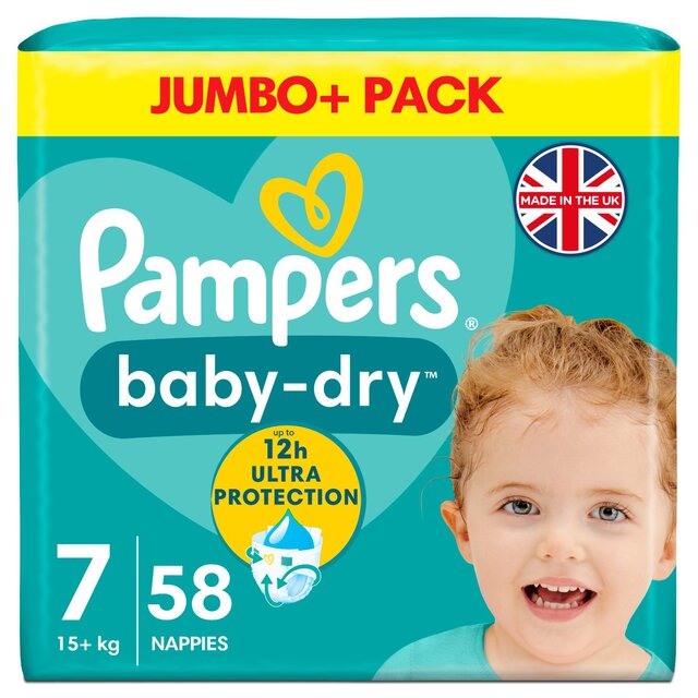 Pampers Baby-Dry Nappies, Size 7 (15kg+) Jumbo+ Pack