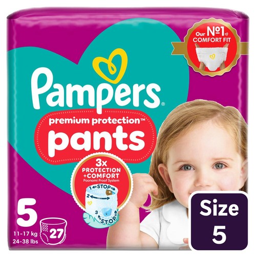 Pampers Premium Protection Nappy Pants, Size 5 (12-17kg) Essential Pack