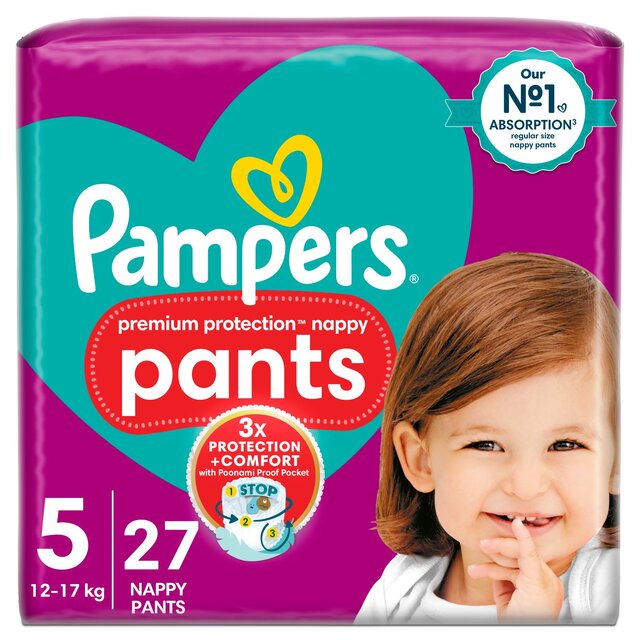 Pampers Premium Protection Nappy Pants, Size 5 (12-17kg) Essential Pack