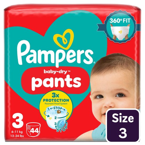Pampers Baby-Dry Nappy Pants, Size 3 (6-11kg) Essential Pack