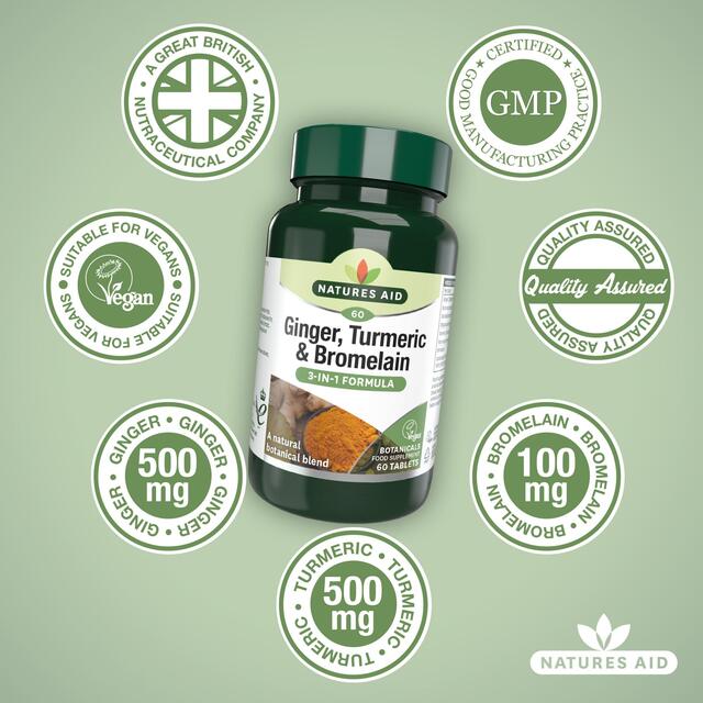 Natures Aid Ginger, Turmeric & Bromlelain Supplement Tablets thumbnail 4