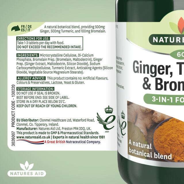 Natures Aid Ginger, Turmeric & Bromlelain Supplement Tablets thumbnail 5