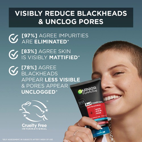 Garnier Pure Active 3in1 Charcoal Blackhead Face Mask Scrub & Wash thumbnail 4