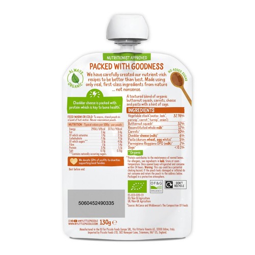 Piccolo Butternut Squash Organic Mac & Cheese Pouch, 7 mths+ thumbnail 2