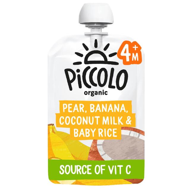 Piccolo Pear, Banana, Coconut Milk & Baby Rice Organic Pouch, 4 mths+