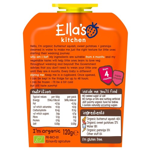 Ella's Kitchen Squash, Sweet Potato + Parsnip Baby Food Pouch 4+ Months thumbnail 2
