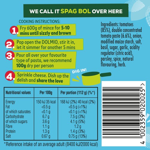 Dolmio Bolognese Low Fat Pasta Sauce thumbnail 2