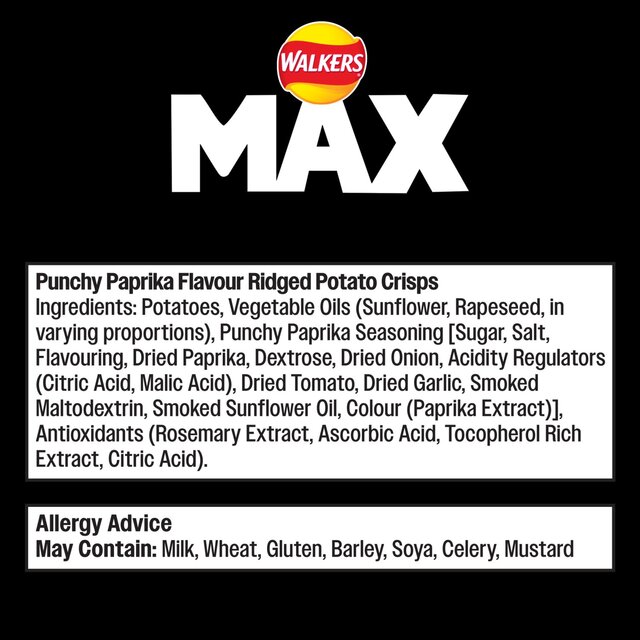 Walkers Max Punchy Paprika Sharing Bag Crisps thumbnail 2