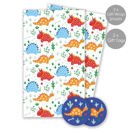 Dinosaur Gift Wrap Sheets & Tags