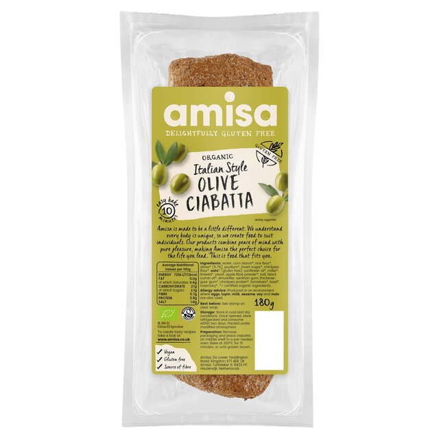 Amisa Organic Gluten Free Olive Ciabatta