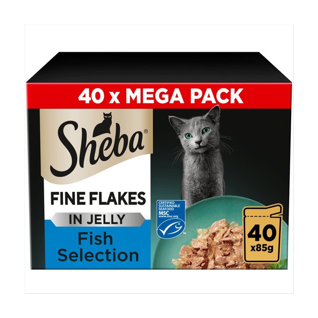 Sheba Fine Flakes Cat Food Pouches MSC Fish in Jelly Mega Pack