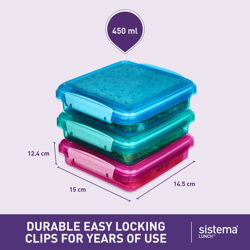 Sistema Sandwich Boxes Food Containers Clip Lock Assorted Colours thumbnail 3