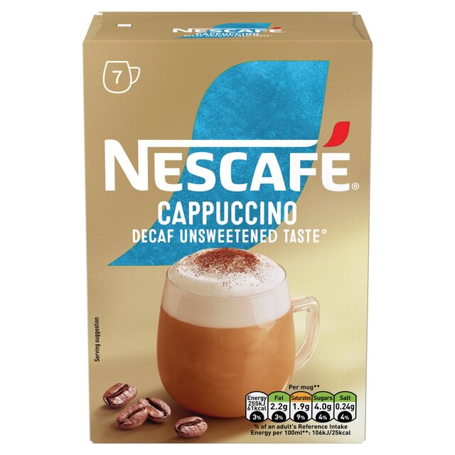 Nescafe Cappuccino Decaf Unsweet Instant Coffee 7 Sachets thumbnail 2