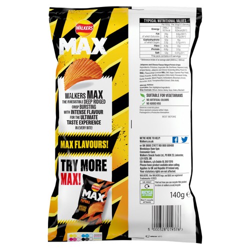 Walkers Max Strong Jalapeno & Cheese Sharing Bag Crisps thumbnail 2