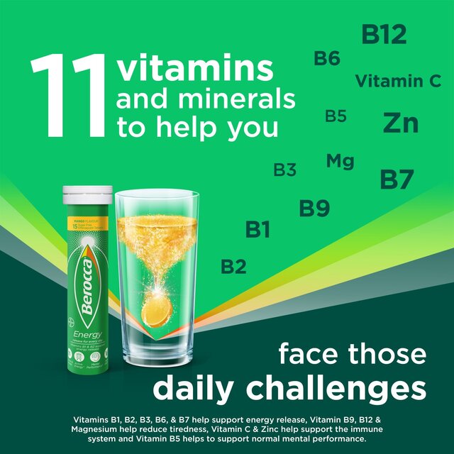 Berocca Mango Energy Vitamin Effervescent Tablets thumbnail 3