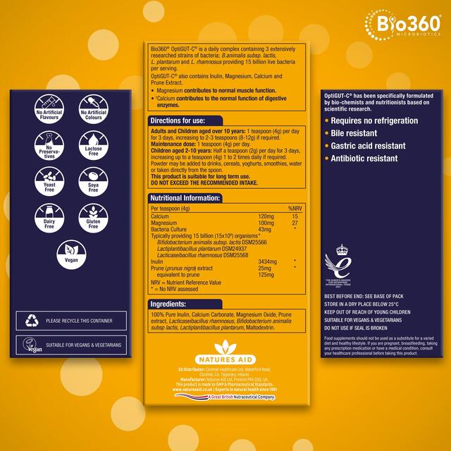 Bio360 OptiGUT-C (15 Billion Bacteria) Powder from Natures Aid thumbnail 6