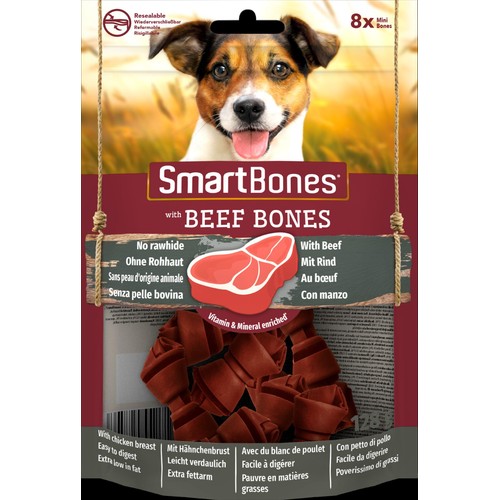 SmartBones 8 Mini Beef Rawhide Free Bones Dog Treats