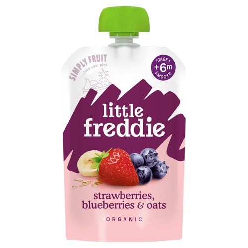 Little Freddie Strawberries, Blueberries & Oats Organic Pouch, 6 mths+