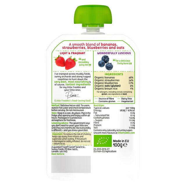 Little Freddie Strawberries, Blueberries & Oats Organic Pouch, 6 mths+ thumbnail 5