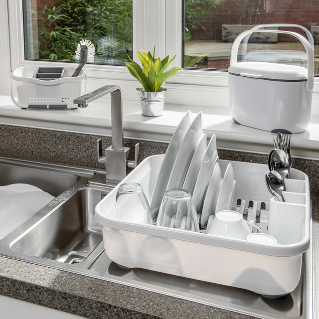 Addis Premium Soft Touch Dish Draining Rack, White / Grey thumbnail 3