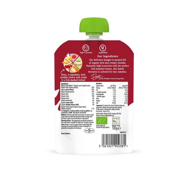 Little Freddie Organic Beef Lasagne with Cheese Baby Food Pouch 7+ M thumbnail 3