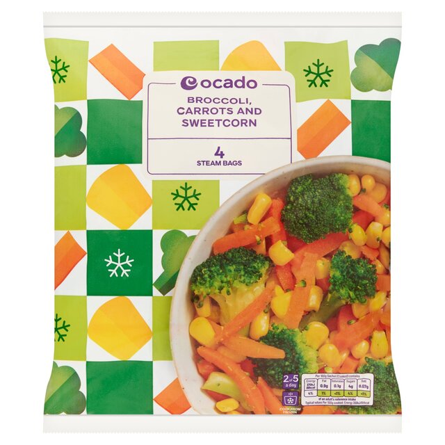Ocado Frozen 4 Steam Bags Broccoli, Carrots & Sweetcorn thumbnail 2