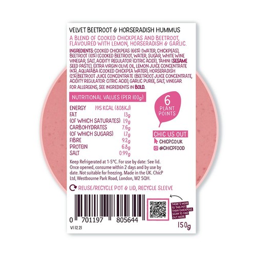 ChicP Velvet Beetroot & Horseradish Hummus thumbnail 5
