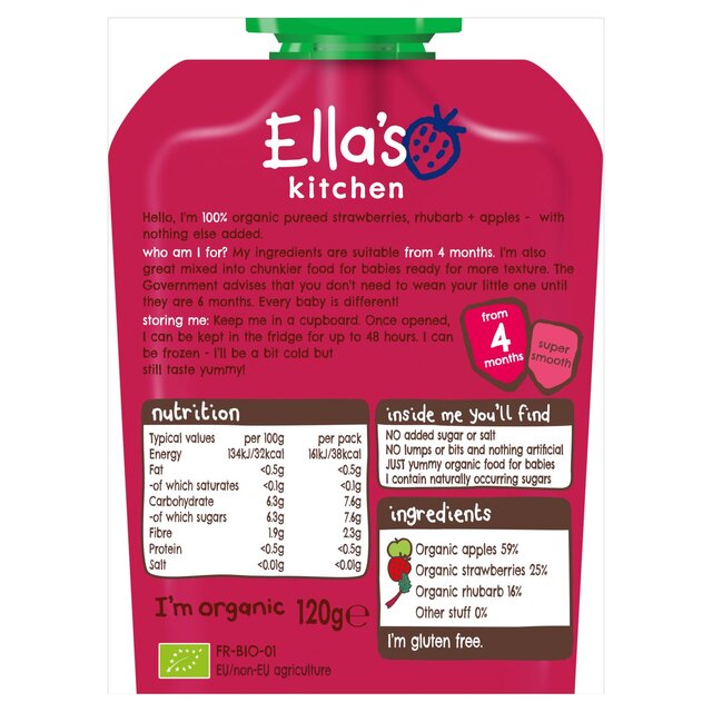Ella's Kitchen Strawberries, Rhubarb & Apples Baby Food Pouch 4+ Months thumbnail 2